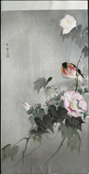 Sortstrubet bynkefugl og blomstrende blomst, 1907